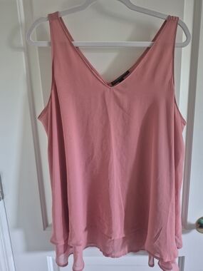 Lane Bryant Pink V-Neck Layered Hem Camisole